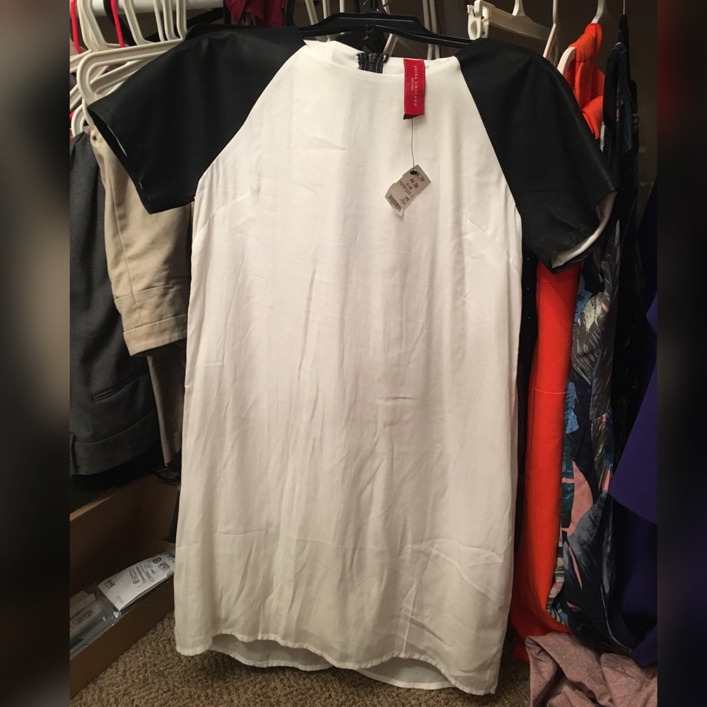 Akira pleather sleeve white  dress